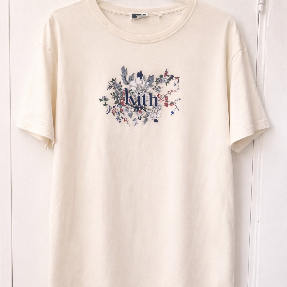 Kith Cream Tee with Blue and Red Floral Logo